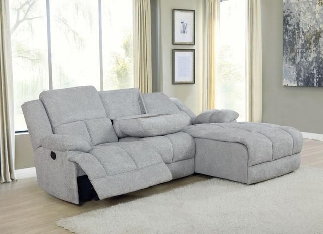 Coaster® 3-Piece Light Gray Reclining Sectional with Chaise-1