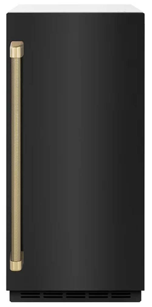 ZLINE Autograph Edition Touchstone 15" 66 lb. Stainless Steel Gourmet Ice Maker with Drain Pump and Black Stainless Steel Door with Champagne Bronze Helix Handle-0
