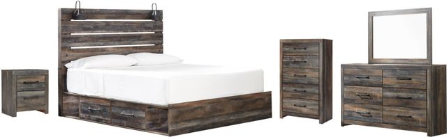 Signature Design by Ashley® Drystan 5-Piece Brown Rustic King Panel Storage Bed Set-0