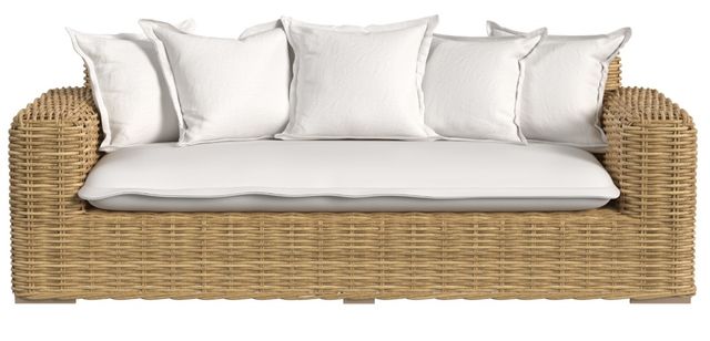 Sunset West Playa Natural Resin Wicker Outdoor Loveseat with Soothe Pearl Cushion-1