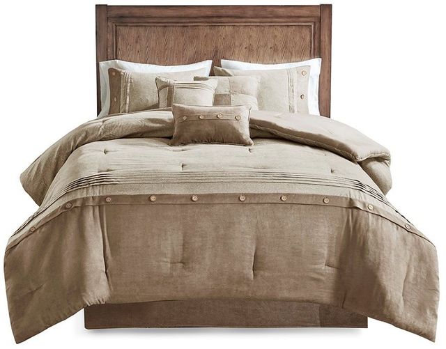 Olliix by Madison Park Boone 7 Piece Tan King Faux Suede Comforter Set-0