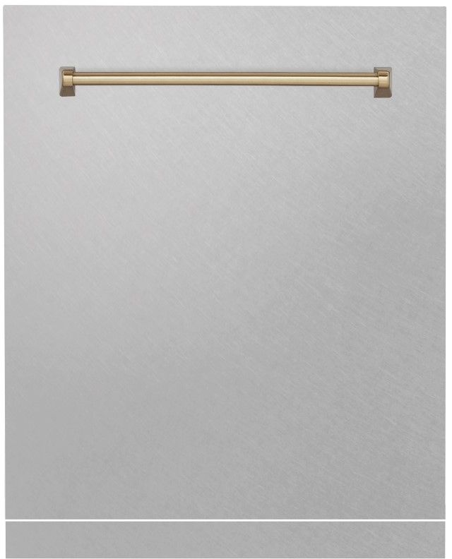 Zline Autograph Edition 24" Satin Stainless Steel Dishwasher Panel with Champagne Bronze Handle-1