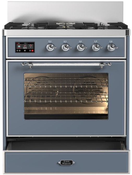 Ilve® Majestic III 30" Blue Gray Pro Style Dual Fuel Natural Gas Range with Triple Glass Door and Chrome Trim-1
