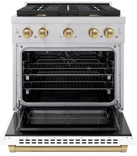 ZLINE Autograph Edition 30" Satin Stainless Steel Pro Style Gas Range with White Matte Door-1