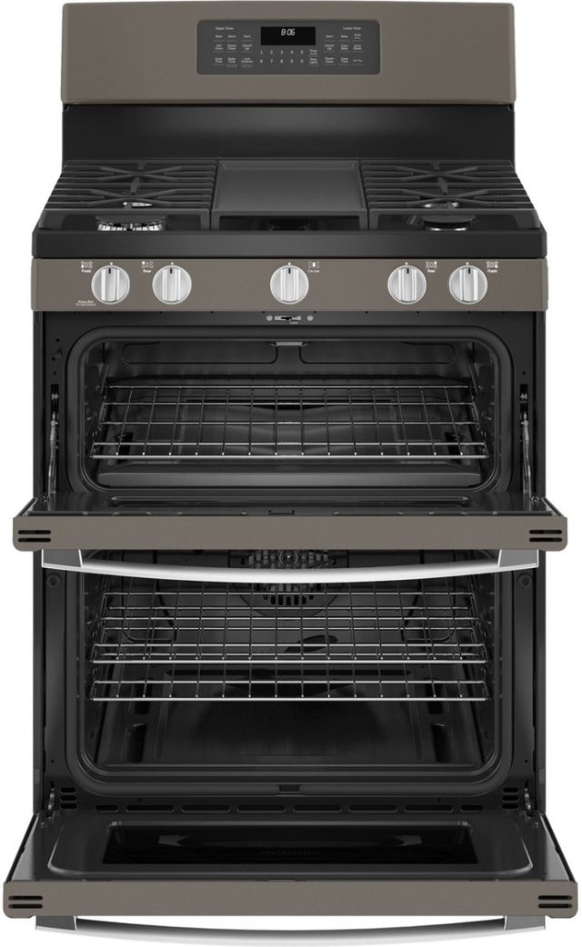 GE® 30" Fingerprint Resistant Slate Freestanding Gas Double Oven Convection Range-1