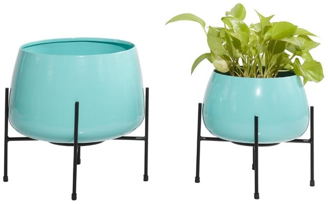 Deco Marche 2-Piece Teal Rounded Planter Set-1