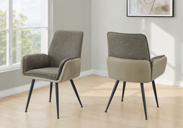 Monarch Specialties Inc. 2-Piece Brown 36" Fabric Dining Chair Set with Taupe Faux Leather Back-1