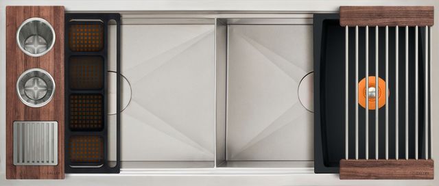 The Galley® American Black Walnut / Graphite Resin+ Ideal Double Bowl WashStation™ 4D with Four Tool Wash Kit-0