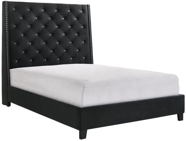 Crown Mark Chantilly Black King Upholstered Panel Bed-0