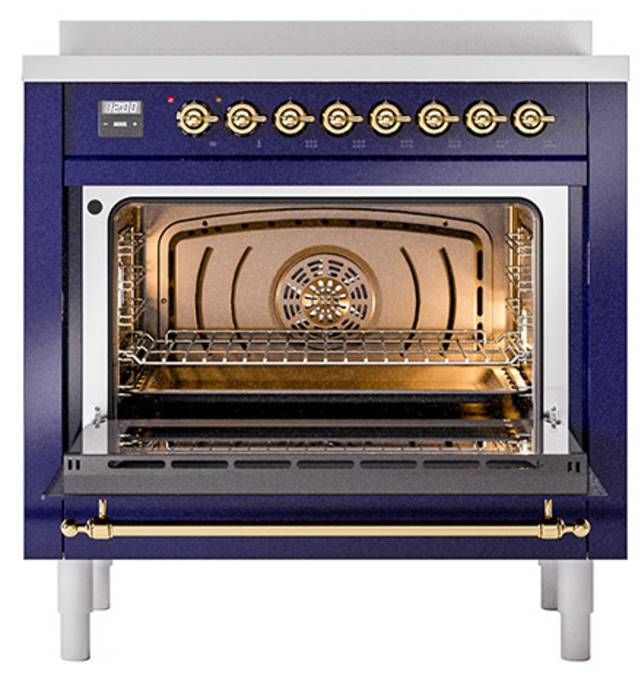Ilve® Nostalgie II Noblesse 36'' Midnight Blue Pro Style Induction Range with Brass Trim-2