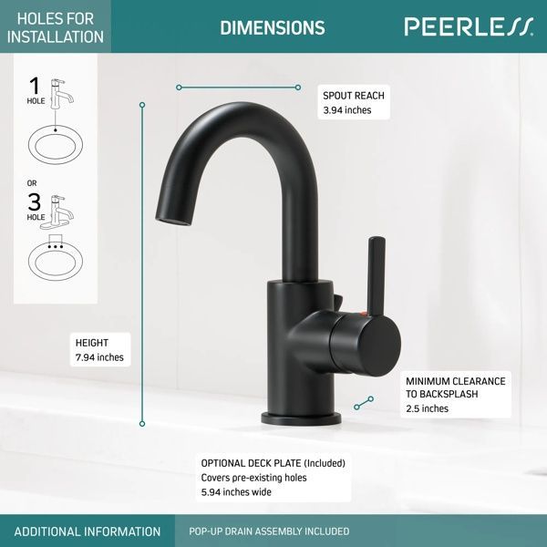Peerless Precept® Matte Black Single Handle Lavatory Faucet-3