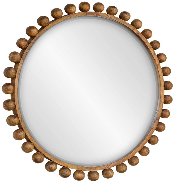 Uttermost® Cyra Walnut Beaded Round Mirror | The Cleveland