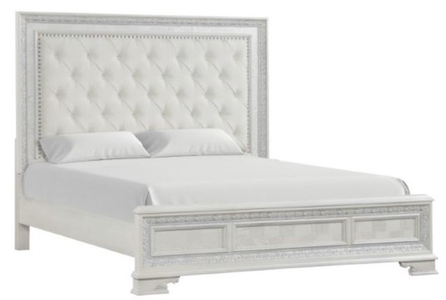 Furniture of America® Stella Mia Creamy White Upholstered Eastern King Panel Bed-0
