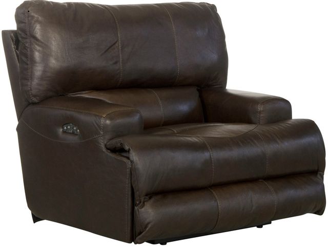 Catnapper® Wembley Chocolate Leather Power Lay Flat Recliner with Power Adjustable Headrest and Lumbar Support-0