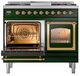 Ilve® Nostalgie II Noblesse 40'' Emerald Green Pro Style Dual Fuel Range with Brass Trim-3