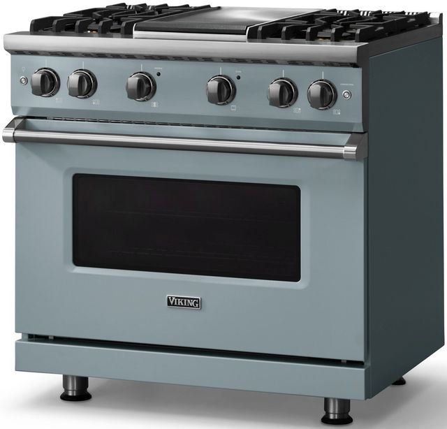 Viking® 5 Series 36" Novembery Sky Pro Style Gas (NG) Range with Polished Chrome Trim-2