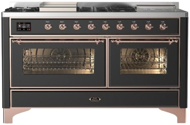 Ilve® Majestic III 60" Graphite Matte Pro Style Dual Fuel Liquid Propane Range with French Top and Copper Trim-0