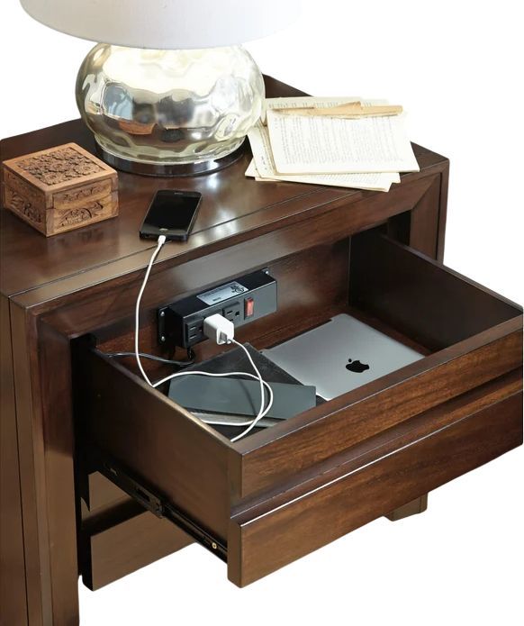 Modus Furniture Element Chocolate Brown Nightstand with Charging Station-4