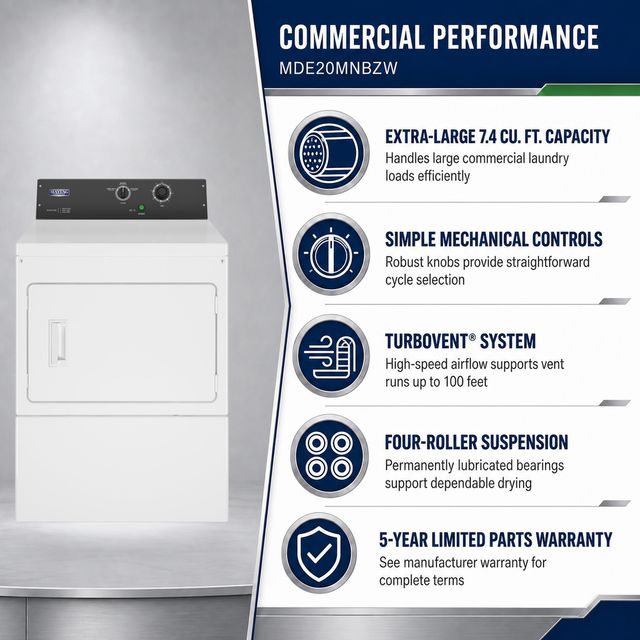 Maytag Commercial 7.4 Cu. Ft. Non-Vend Electric Dryer - White-3