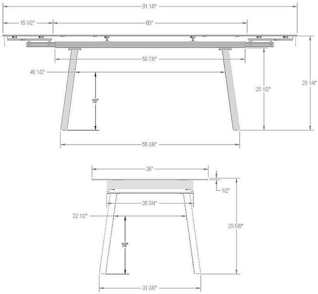 Amisco Customizable Lewis 91" Rectangular Extendable Table with 0.5" Taupe Glass Top and 2 Leaves-3