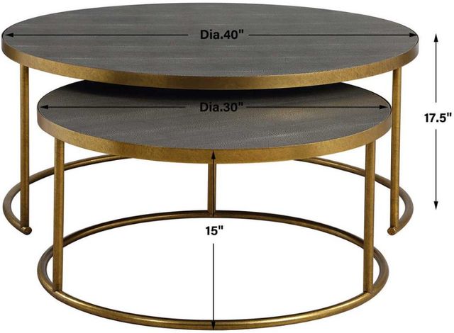 Uttermost® Aragon 2-Piece Gray Nesting Coffee Table with Brass Frame Set-2
