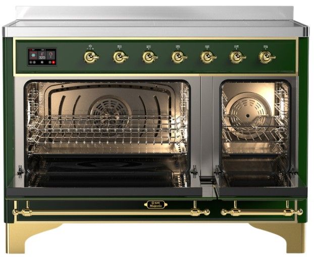 Ilve® Majestic III 48" Emerald Green Pro Style Induction Range with Solid Door and Brass Trim-1