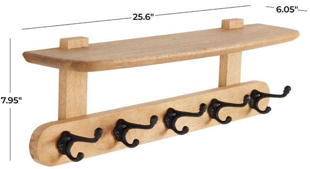 Deco Marche Brown Single Shelf Wall Hook with 5-Hooks-3