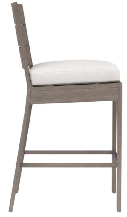 Sunset West Laguna Driftwood Aluminum Outdoor Bar Stool with Canvas Flax Cushion-1