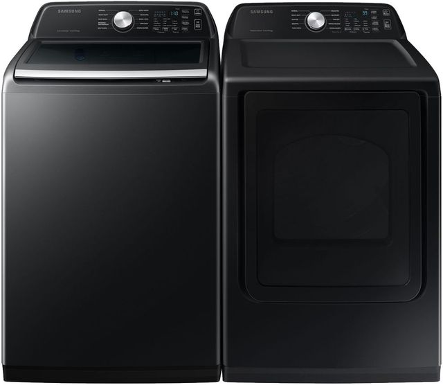 Samsung Brushed Black Top Load Washer & Gas Dryer Laundry Pair-0