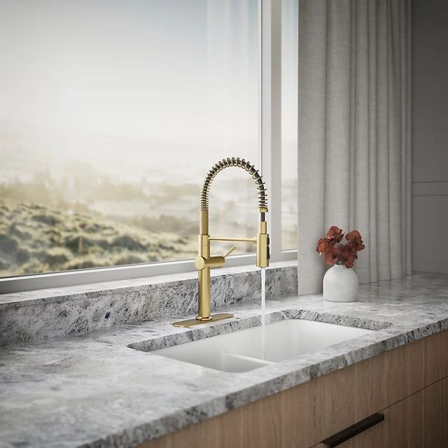 KOHLER® Crue® Vibrant Brushed Moderne Brass Semi-Professional Kitchen Sink Faucet with 3-Function Sprayhead-3