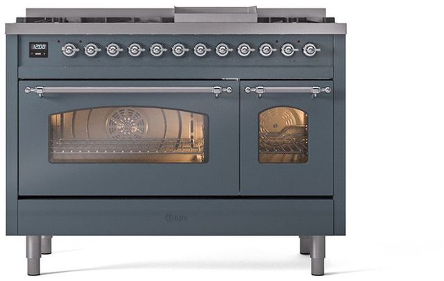 Ilve® Nostalgie II Series 48" Blue Grey Pro Style Dual Fuel Range-1