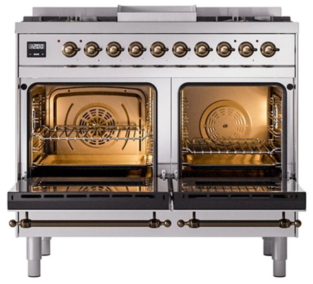 Ilve® Nostalgie II Noblesse 40'' Stainless Steel Pro Style Dual Fuel Range with Burnished Trim-1