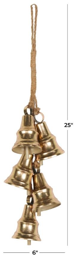 Deco Marche Gold Cascading Cluster Decorative Bells with Jute Hanging Rope-2