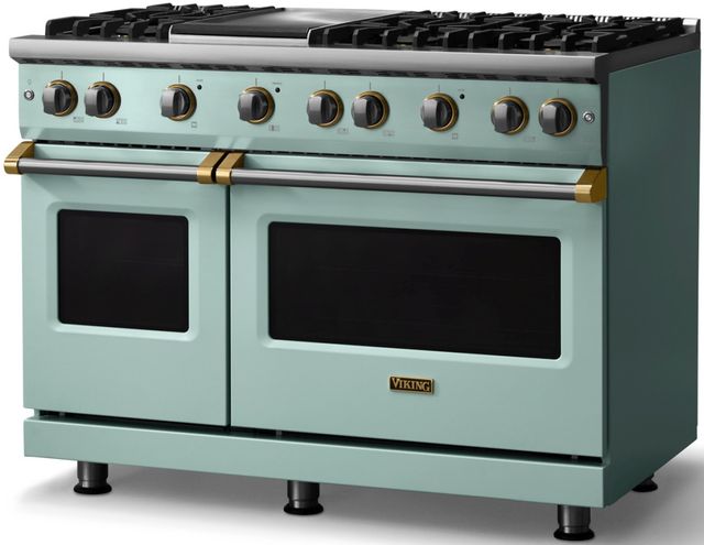 Viking® 5 Series 48" Splash Pro Style Gas (LP) Range with Brushed Brass Trim-2