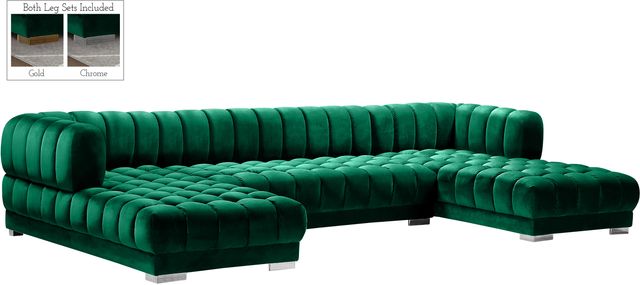 Meridian Furniture Gwen 3-Piece Green Velvet Sectional-1
