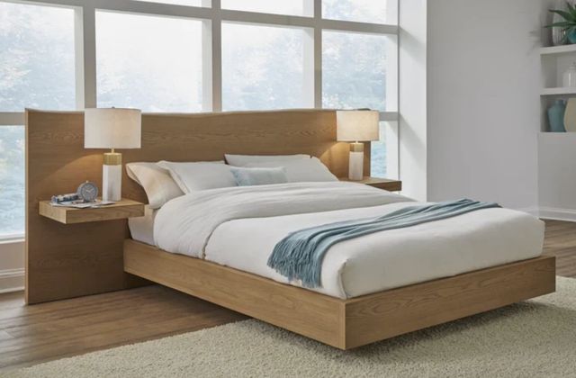 Modus Furniture One Coastal Modern Bisque California King Panel Bed with Floating Nightstands-1