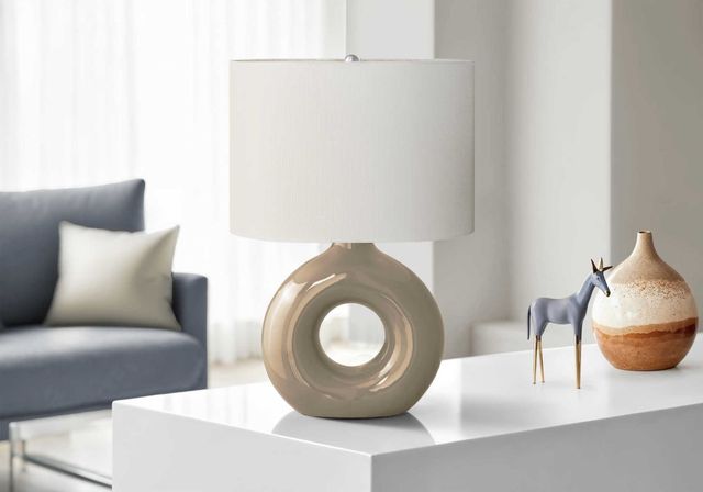 Monarch Specialties Inc. Brown Ceramic Table Lamp with Ivory Shade-2