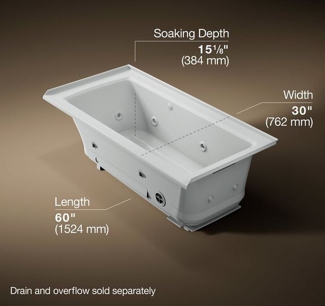 KOHLER® Archer® Biscuit 60" x 30" Alcove Heated BubbleMassage™ Air Bath and Whirlpool-3