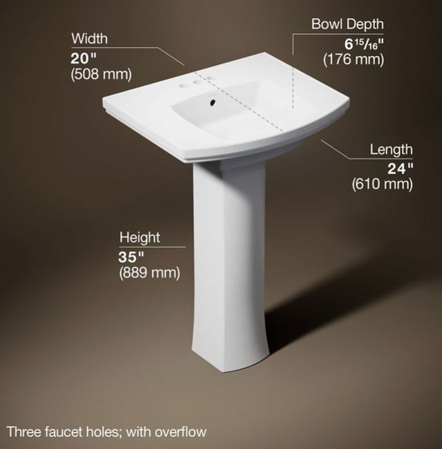 Kohler Kelston® White 22.75" Rectangular Pedestal Bathroom Sink-3