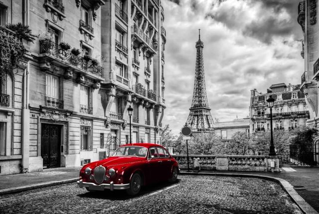 Classy Art Red Car in Paris Wall Art-0