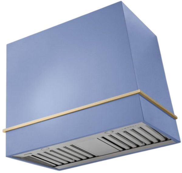 AGA Loge 36" Carnaby Blue Wall Mounted Range Hood with Brushed Brass Trim-0