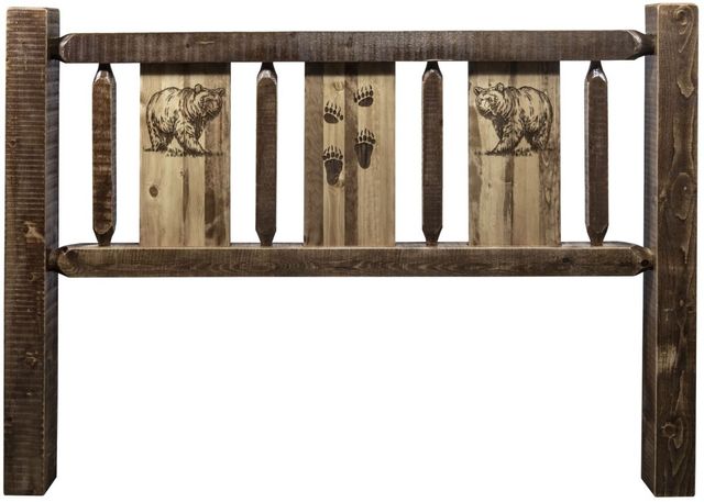 Montana Woodworks® Homestead Stain & Clear Twin Youth Headboard with Laser Engraved Bear Design-1