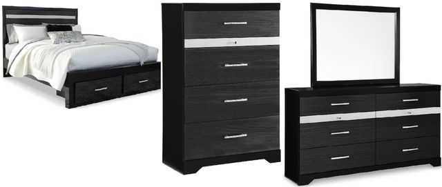 Signature Design by Ashley® Starberry 4-Piece Black Queen Storage Panel Bed Set-0