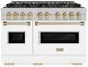 ZLINE Autograph Edition 48" 6.7 cu. ft.Gas Range with 8 Burner DuoPro™ Cooktop and Dual Ovens in Satin Stainless Steel with White Matte Doors and Champagne Bronze Accents -0
