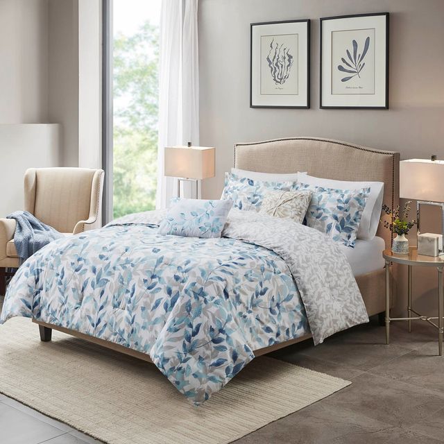 Olliix by Madison Park Essentials Sofia Blue Queen Comforter with Two Decorative Pillow Set-0