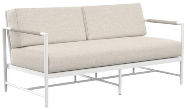 Sunset West Sabbia Natural/Satin White Aluminum/Olefin Rope Outdoor Loveseat with Echo Ash Cushion-0