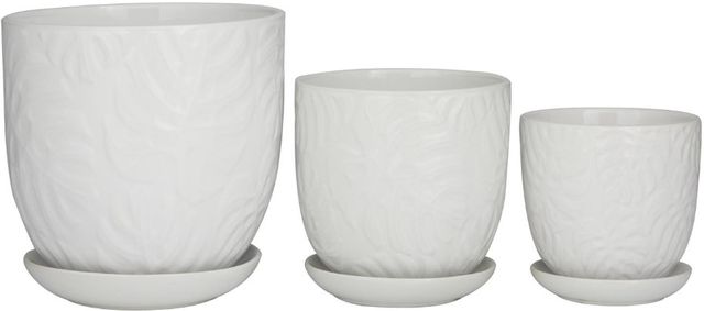 Deco Marche 3-Piece White Ceramic Planter Set-0