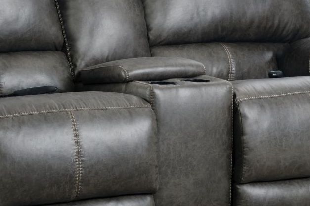 HomeStretch Dark Gray Power Reclining Loveseat with Console-1