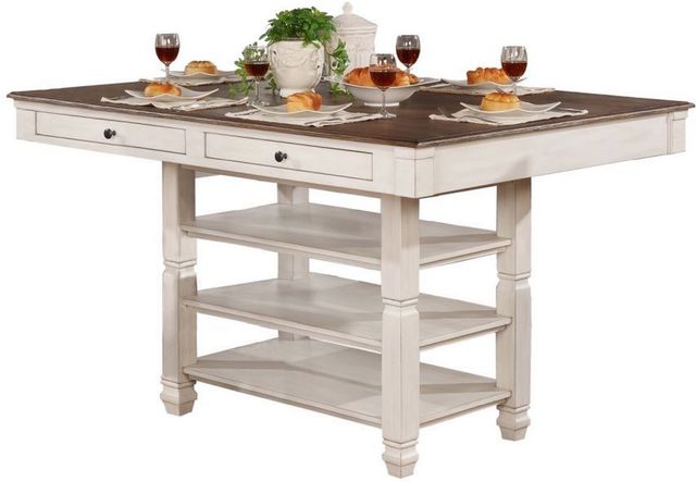 Mazin Furniture Nesbitt 7-Piece Antique White Counter Height Dining Set with Oak Top -1