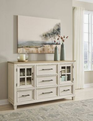 Benchcraft Shaybrock Antique White Brown Dresser Benchcraft Shaybrock Antique White Brown Dresser